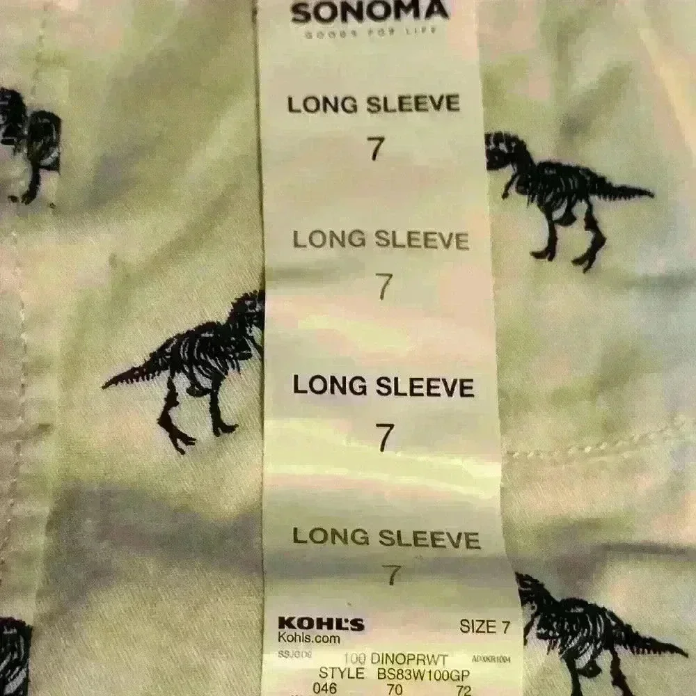 White And Blue Dinosaur Boys Button Up Long Sleeve Polo Style Shirt Sonoma Size
